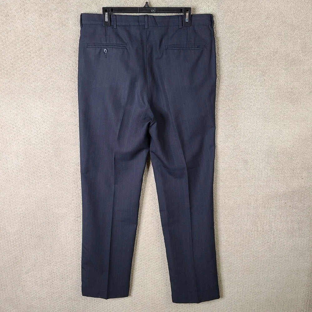 Towncraft Suit Mens 44L‎ Blue Red Striped Wool Blend 2 Piece Pants Pleated 35x34